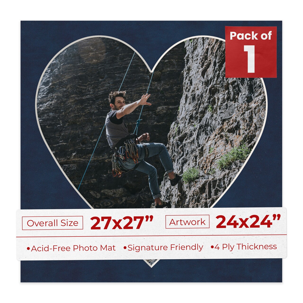 Navy Suede Mat Board for 27x27 Frames - Heart Opening for 24x24 Photos